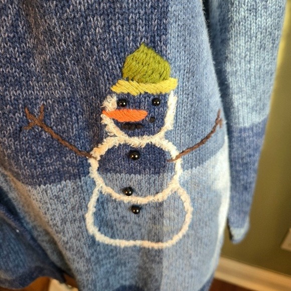 Vintage Nostalgic Blue Christmas Cardigan Snowman and Snowflakes Plus Size XL - Picture 6 of 10